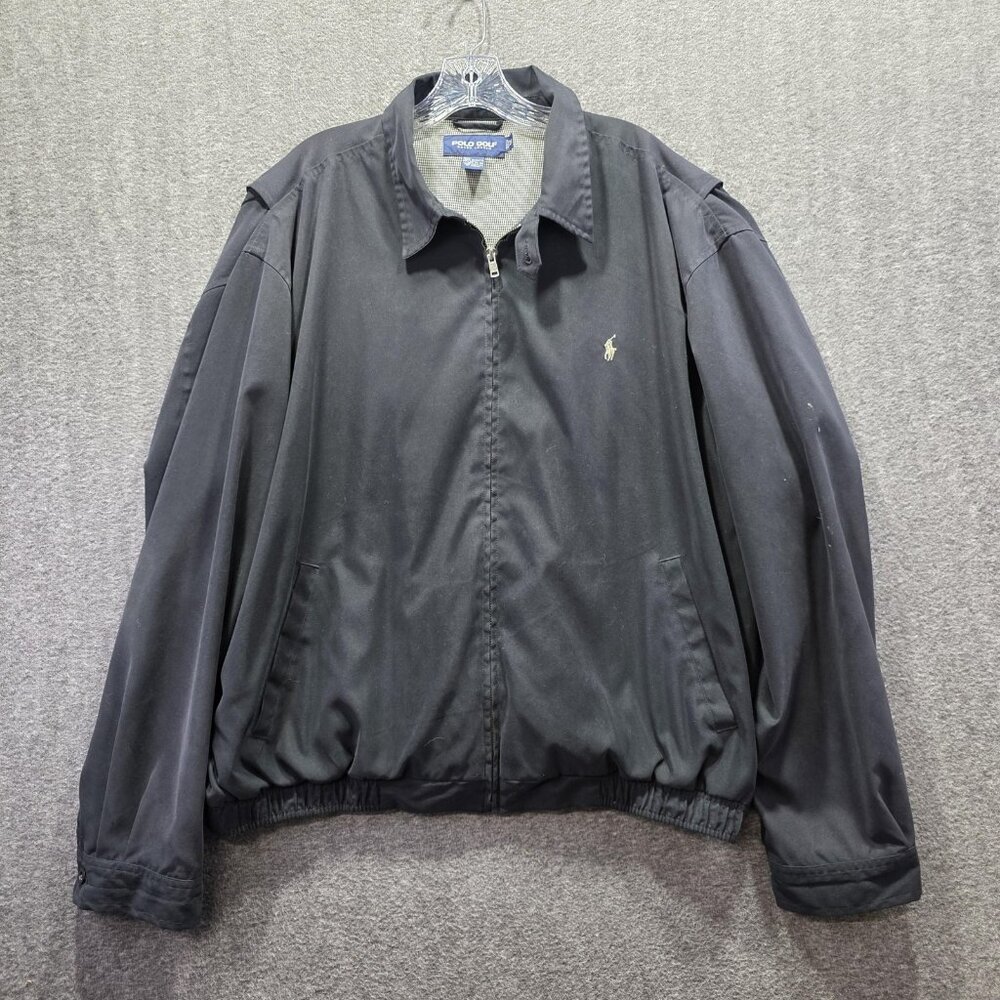 Polo Golf Ralph Lauren Jacket Mens 2XL Black Zip Houndstooth Lined Windbreaker